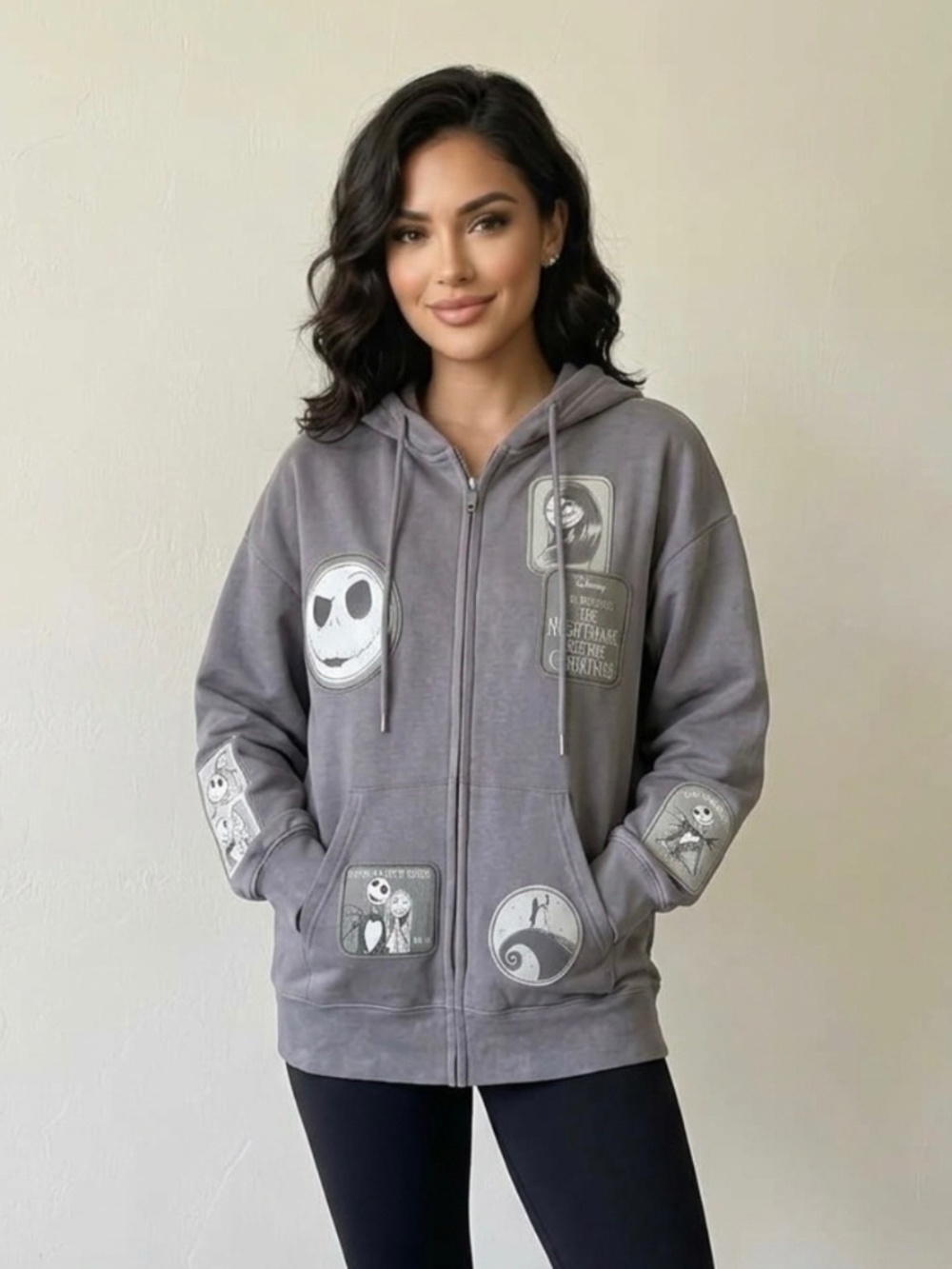 Disney Nightmare Before Christmas Gray Zip Up Hoodie S Gothcore Y2K Grunge Kid